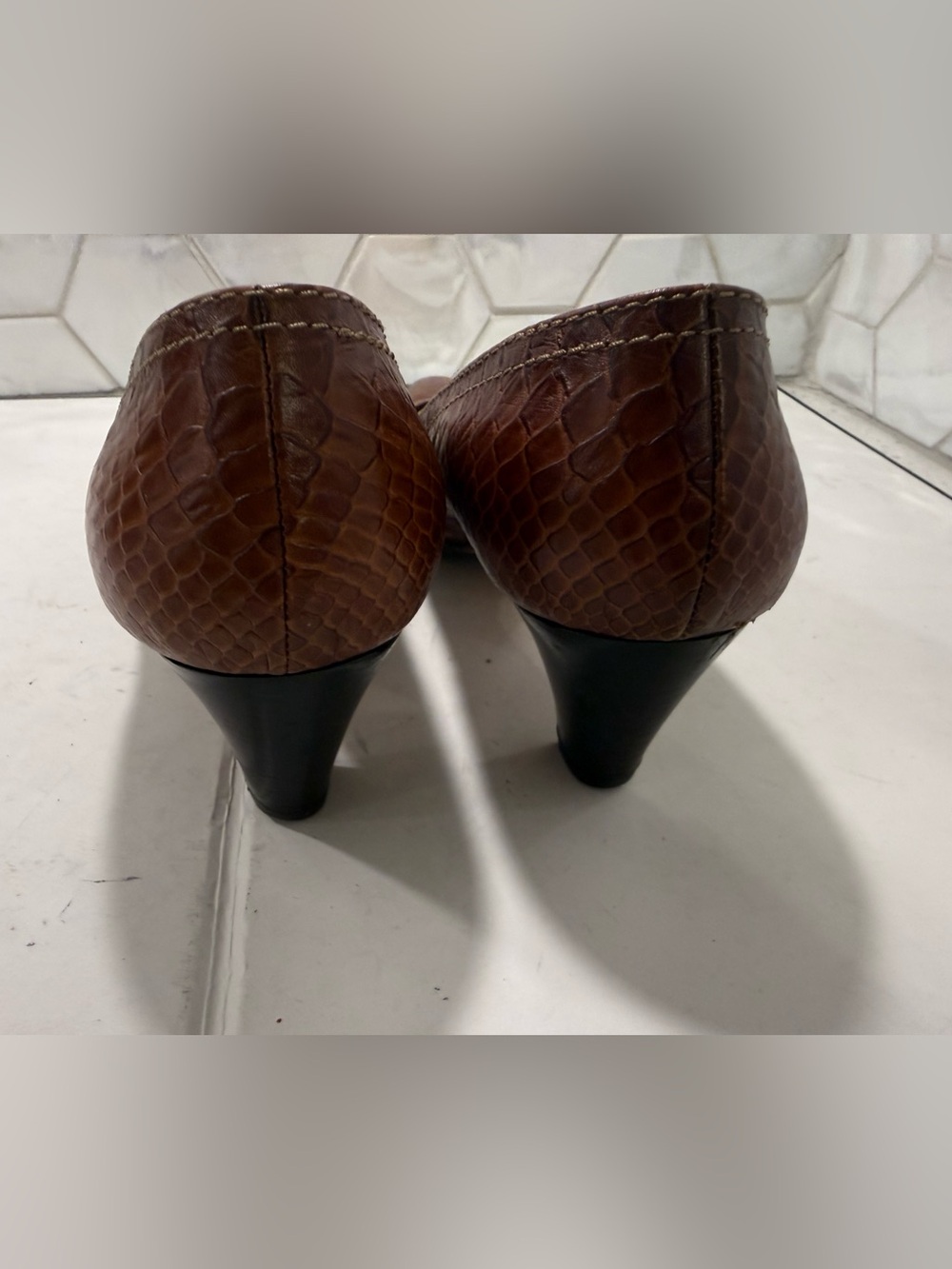Prevata VTG Brown Leather Pumps Textured Animal Print Sz 10 Handcrafted In Italy - Picture 6 of 9